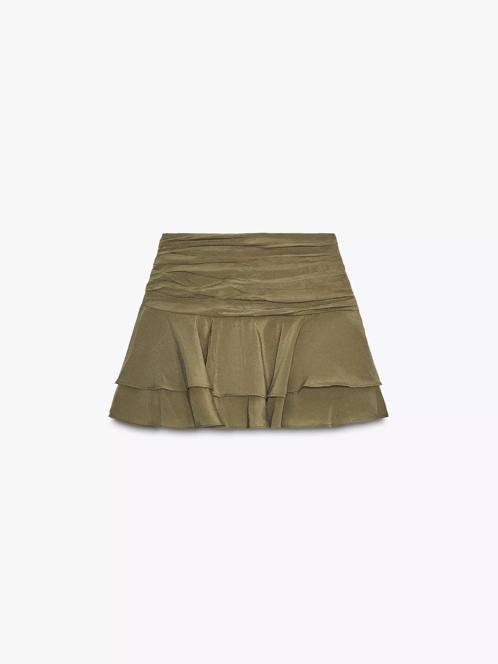 Zara Olive Green Tiered Ruffle Mini Skirt